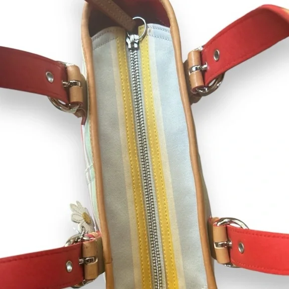 COACH Hampton Daisy Stripe Vachetta Leather & Canvas Mini Tote EUC - Picture 9 of 12